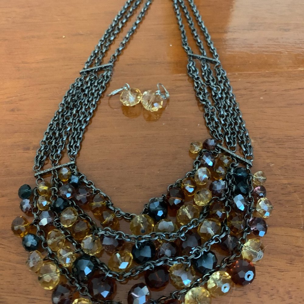 Beaded Statement Necklace and Earrings Set